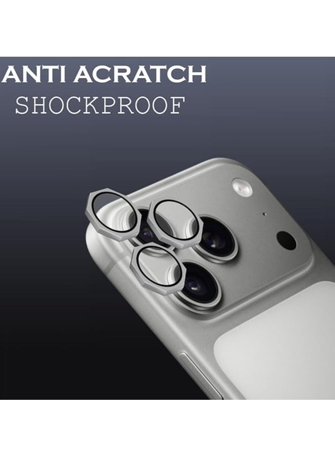 INEIX Octagon Hexa Camera Lens Protector Compatible with iPhone 17 Pro & iPhone 17 Pro Max – 9H Tempered Glass with Metal Ring, Scratch-Resistant Camera Cover – Silver - Image 2